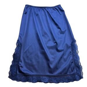 New Charmeuse Navy Blue Lace Feminine Chic Elegant Slip Skirt with Side Slits